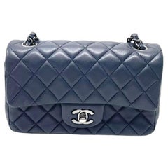 Chanel Classic Flap Mini 2014 Navy Lambskin Leather Silver Hardware