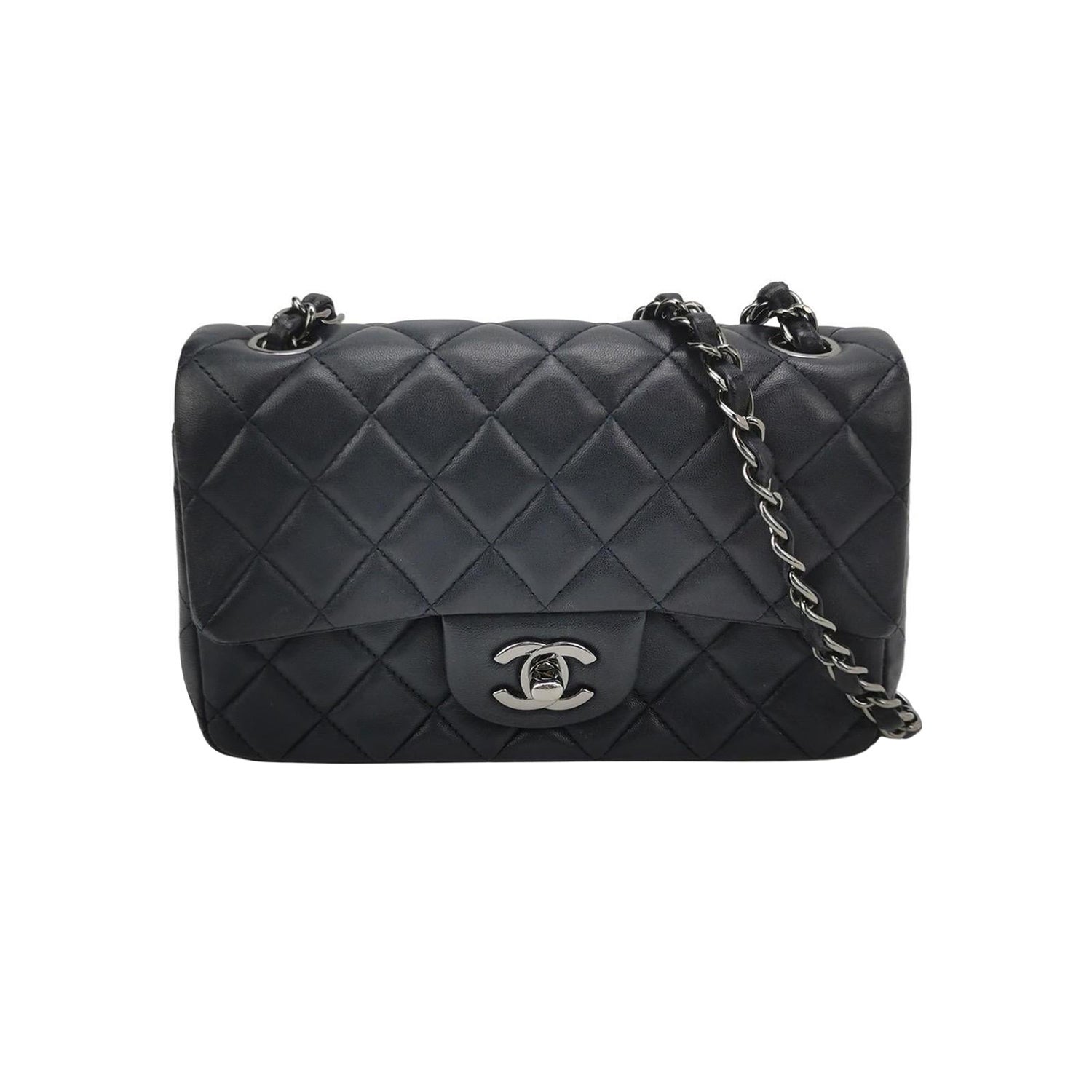 Chanel Classic Flap Mini 2014 Navy Lambskin Leather Silver Hardware For Sale