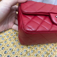 Chanel Classic Flap Mini 2014 Red Lambskin Leather Silver Hardware