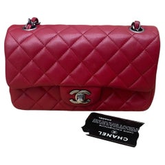 Chanel Classic Flap Mini 2014 Red Lambskin Leather Silver Hardware
