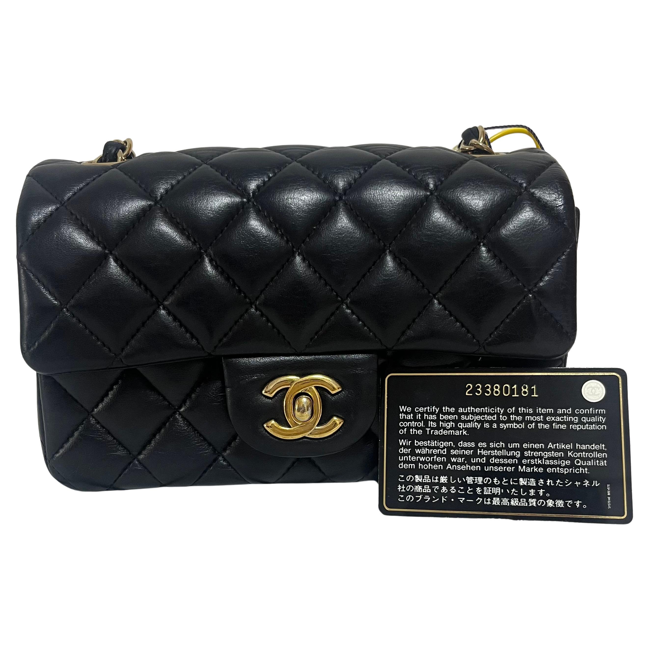 Chanel Classic Flap Mini 2016 Black Lambskin Leather Gold Hardware For Sale