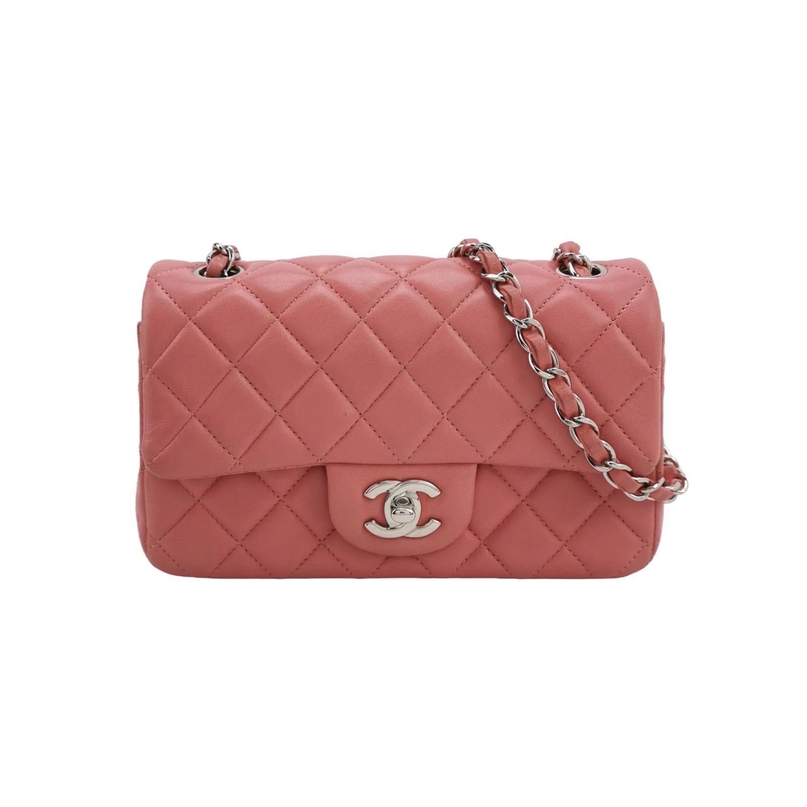 Chanel Classic Flap Mini 2016 Pink Lambskin Leather Silver Hardware For Sale
