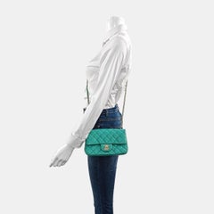 Chanel Classic Flap Mini 2018 Turquoise Blue Green Lambskin Leather Gold HW