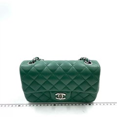 Chanel Classic Flap Mini 2019 Green Lambskin Leather Silver Hardware