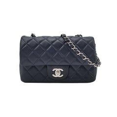 Chanel Classic Flap Mini 2020 Navy Lambskin Leather Silver Hardware