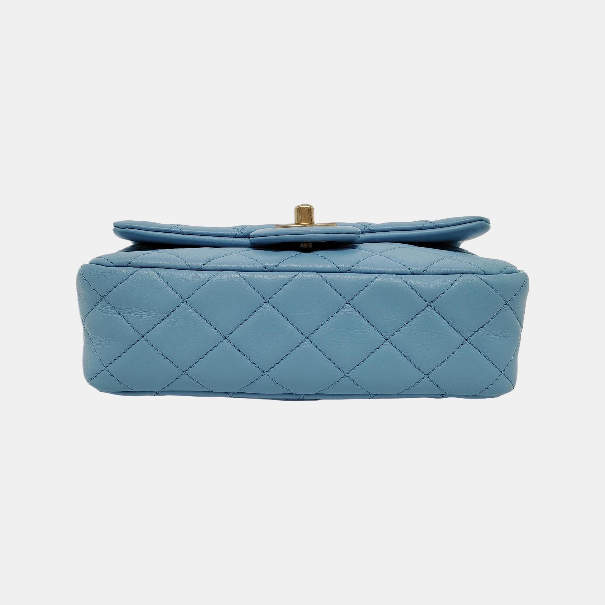 Grigio Chanel Classic Flap Mini Baby Blue Lambskin Pearl Crush regolabile Gold Ball Cha