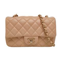 Chanel Classic Flap Mini Beige Almond Pink Lambskin Gold Hardware