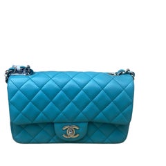 Chanel Classic Flap Mini Blue Lambskin Leather Gold Hardware 2014