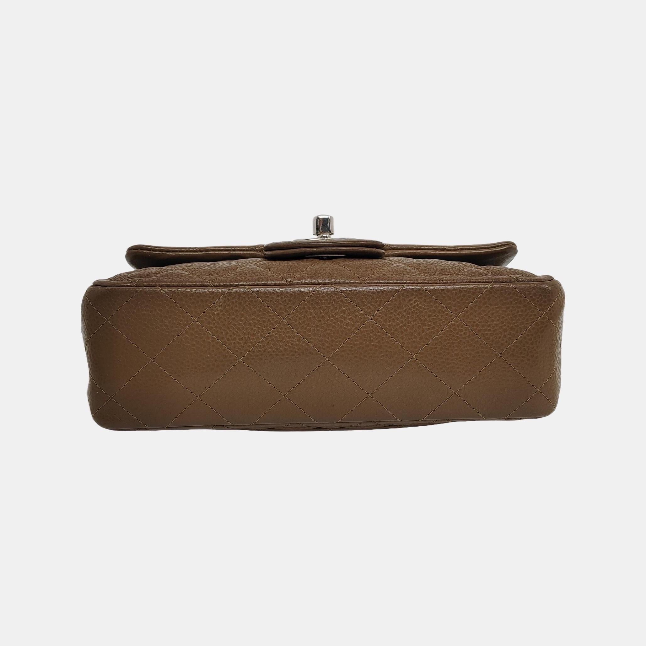 Women's Chanel Classic Flap Mini Brown Caviar leather silver hardware, 2011