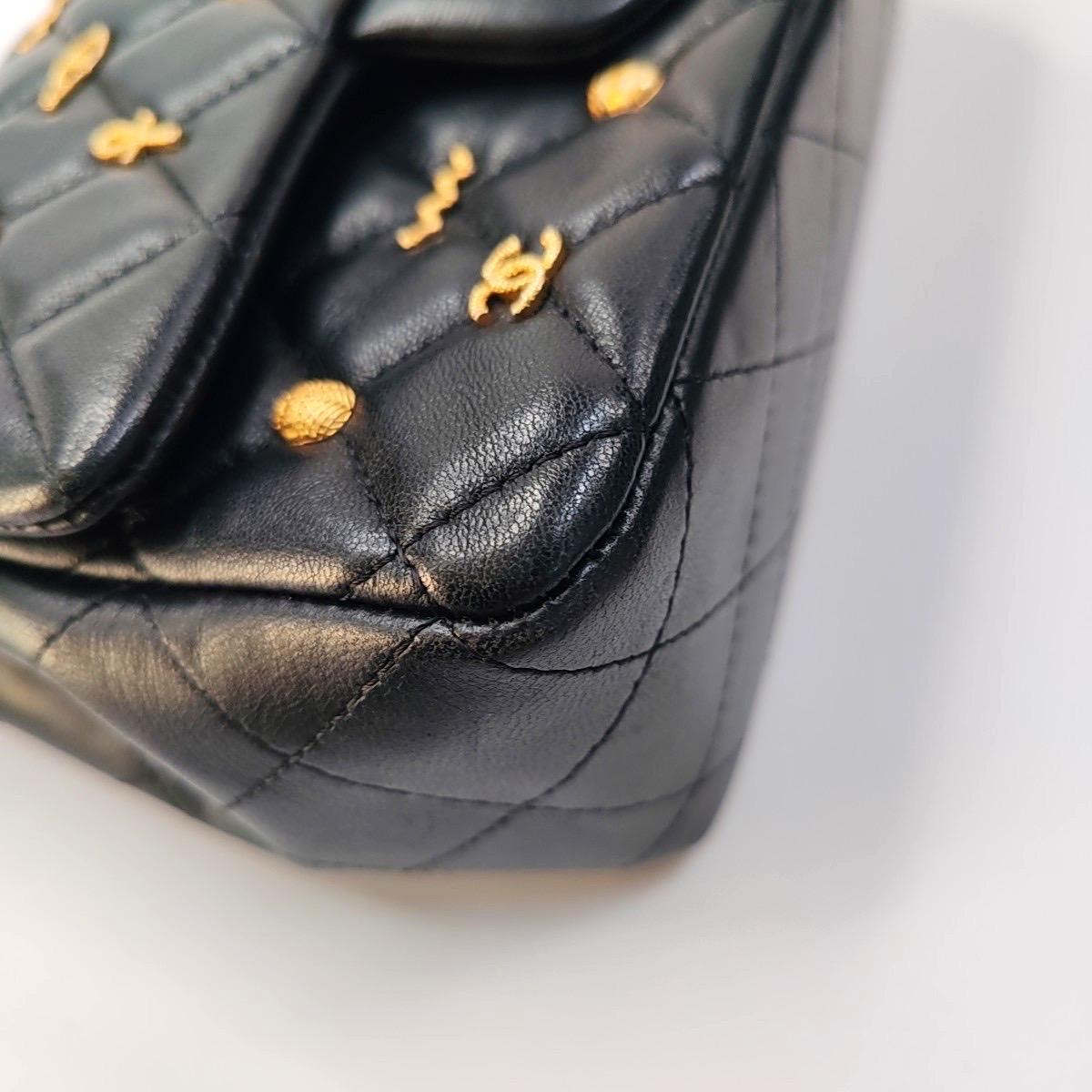 Chanel Classic Flap Mini Egyptian Amulet Black Lambskin Leather Gold Hardware For Sale 8
