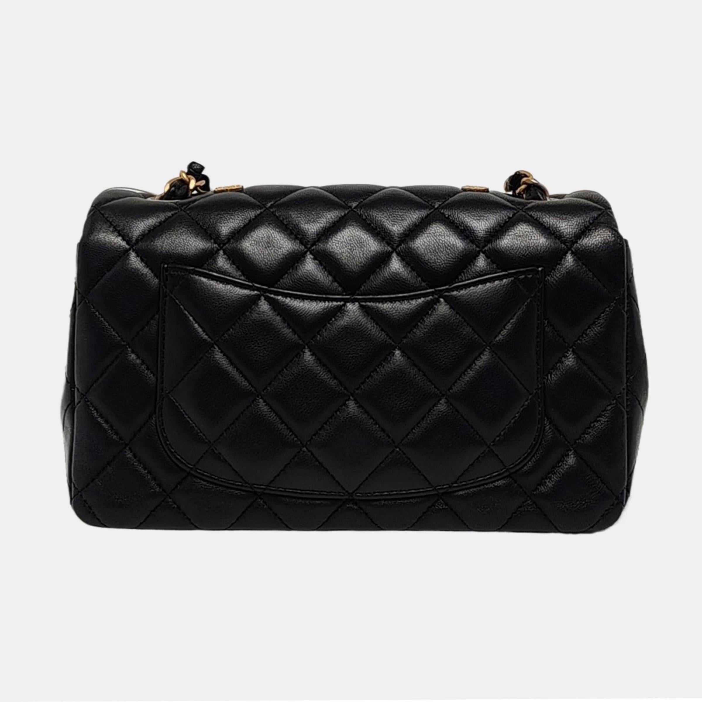 Chanel Classic Flap Mini Egyptian Amulet Black Lambskin Leather Gold Hardware In Excellent Condition For Sale In AUBERVILLIERS, FR