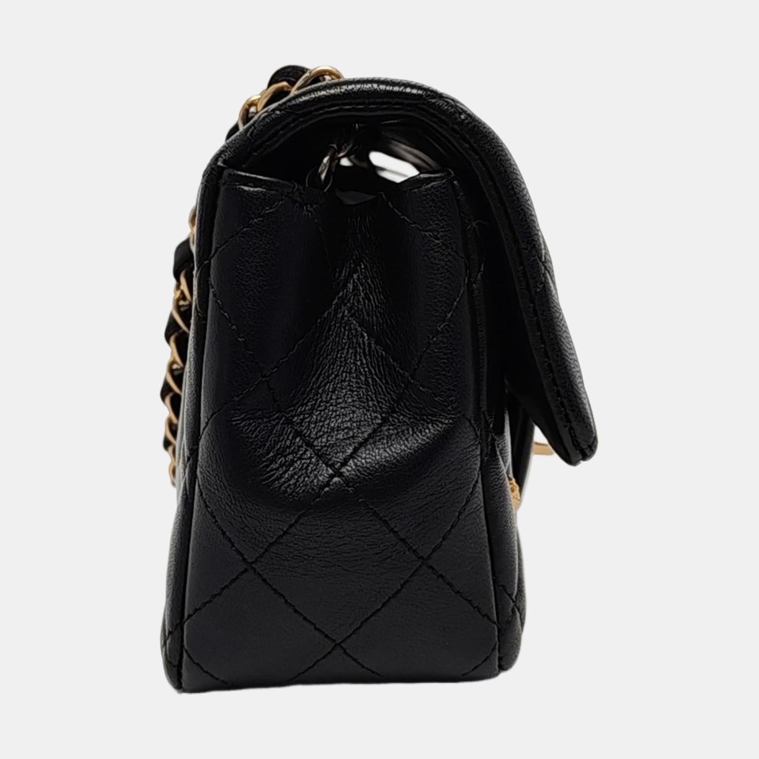 Women's Chanel Classic Flap Mini Egyptian Amulet Black Lambskin Leather Gold Hardware For Sale