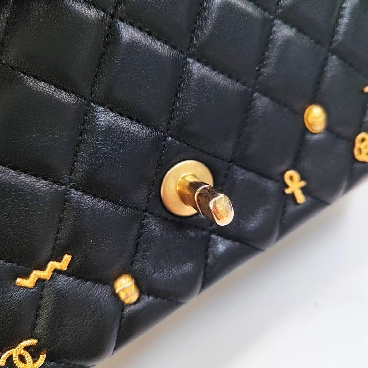 Chanel Classic Flap Mini Egyptian Amulet Black Lambskin Leather Gold Hardware For Sale 3