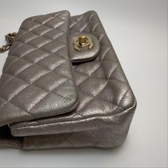 Chanel Classic Flap Mini Metallic Rosa Lammfell Leder Gold Hardware