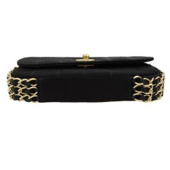 Chanel Classic Flap Mini Multi Triple Chain Around Rare Schwarz Satin Clutch