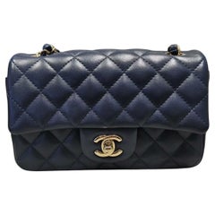 Chanel Classic Flap Mini Navy Lambskin Leather Gold Hardware Microchip