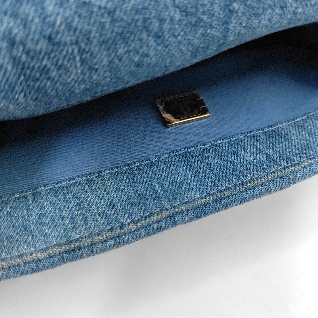 Chanel Classic Flap Mini Rectangular Blue Denim Jeans Gold Hardware Microchip 9