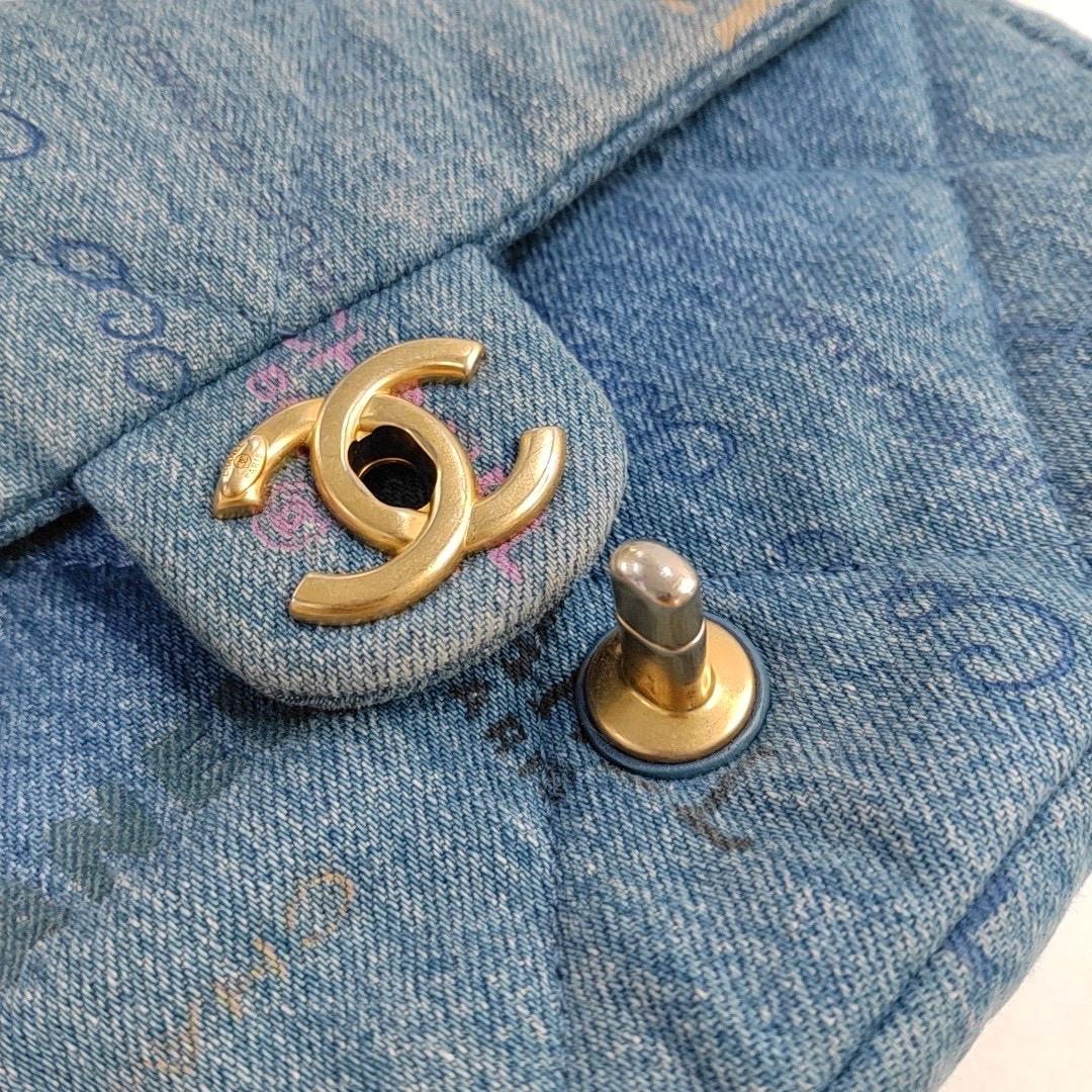 Chanel Classic Flap Mini Rectangular Blue Denim Jeans Gold Hardware Microchip 1
