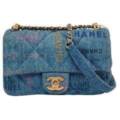 Chanel Classic Flap Mini Rectangular Blue Denim Jeans Gold Hardware Microchip