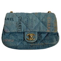 Chanel Classic Flap Mini Rectangular Blue Denim Jeans Gold Hardware Microchip