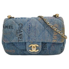 Chanel Classic Flap Mini Rectangular Blue Denim Jeans Gold Hardware Microchip