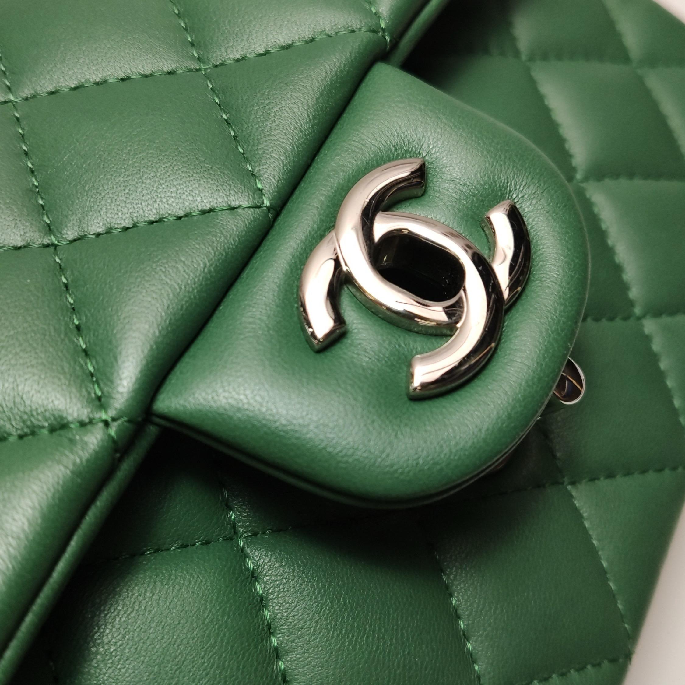 Chanel Classic Flap Mini Rettangolare Greene & Greene Leather Argento Hardware in vendita 6