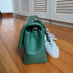 Chanel Classic Flap Mini Rectangular Green Lambskin Leather Silver Hardware