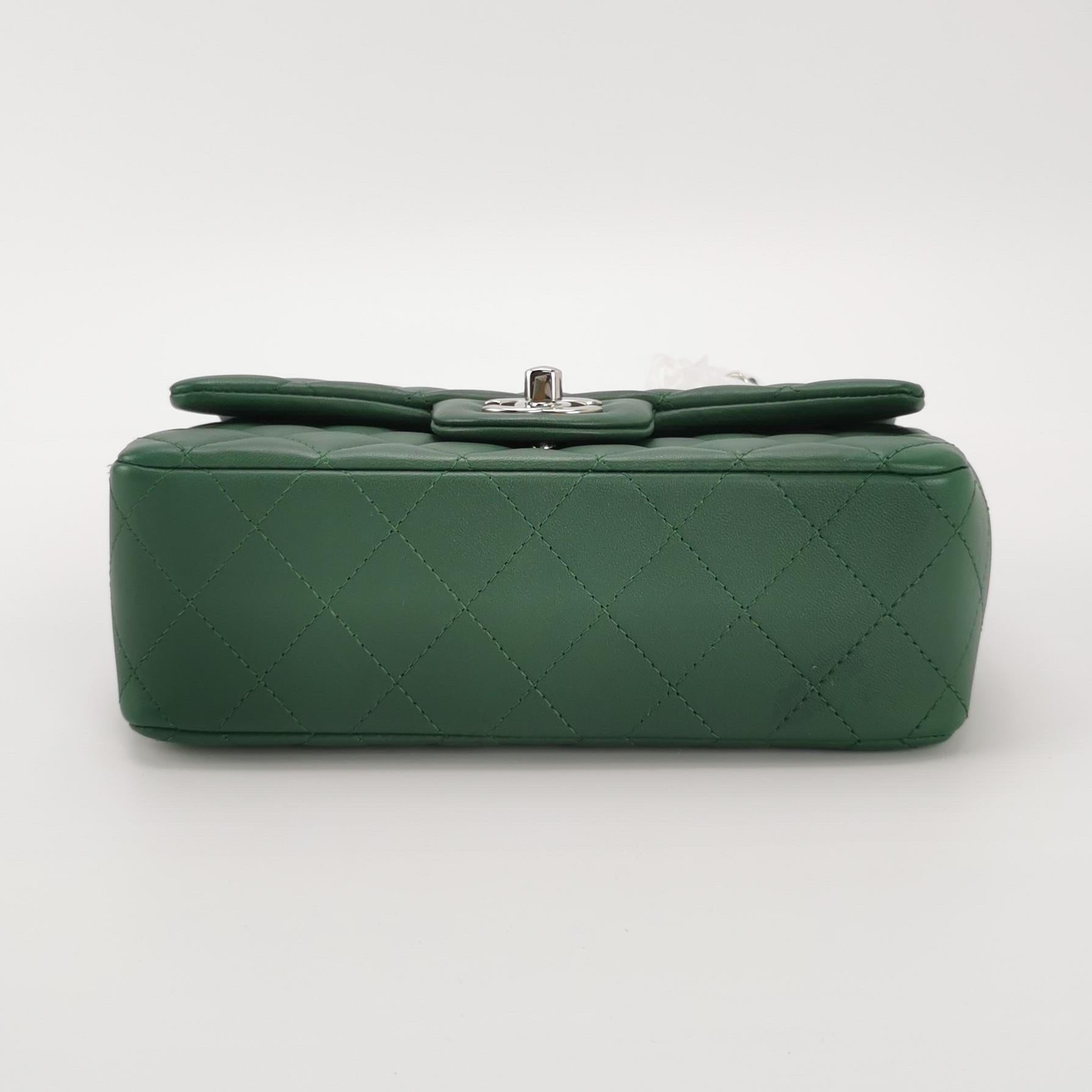 Chanel Classic Flap Mini Rettangolare Greene & Greene Leather Argento Hardware in vendita 1