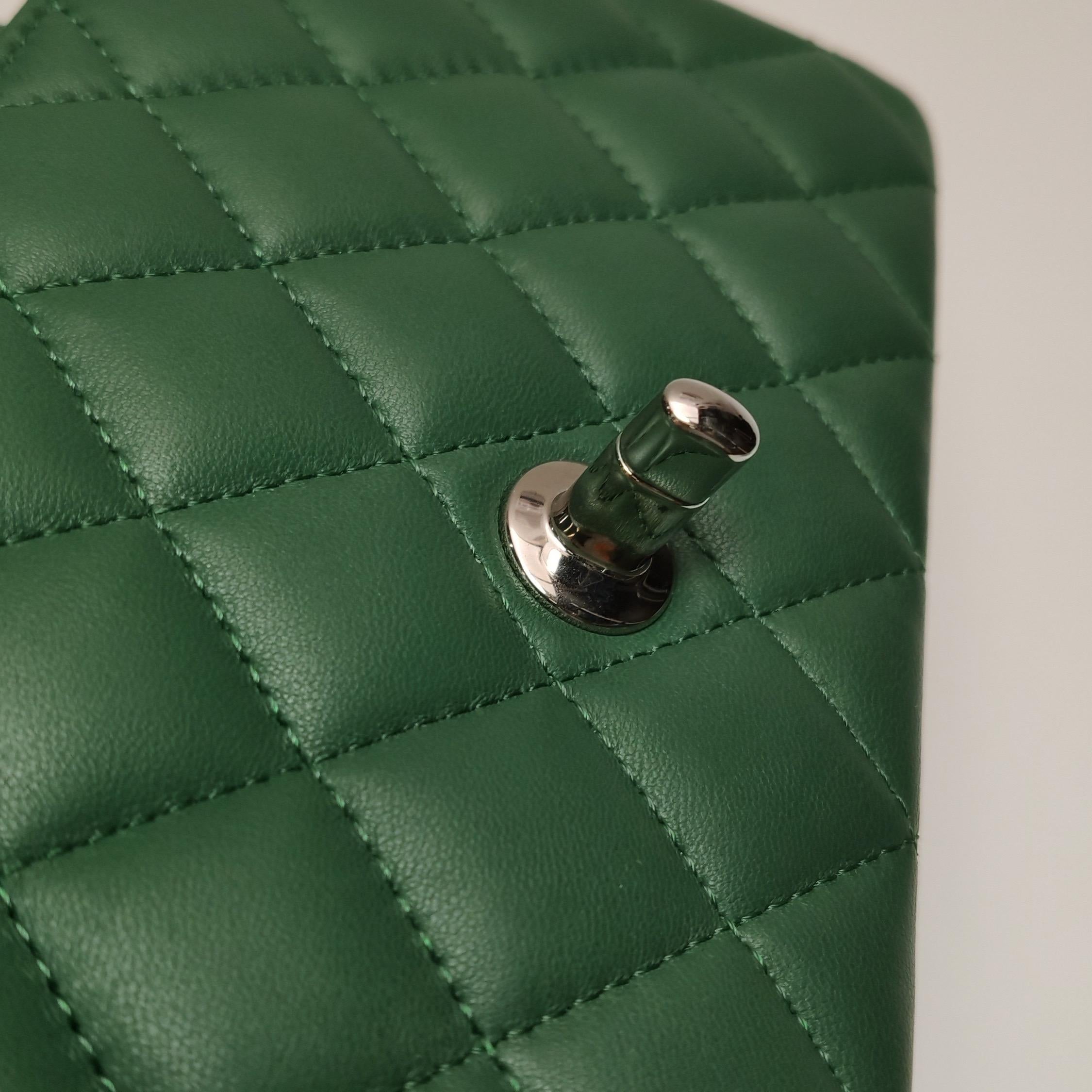 Chanel Classic Flap Mini Rettangolare Greene & Greene Leather Argento Hardware in vendita 4