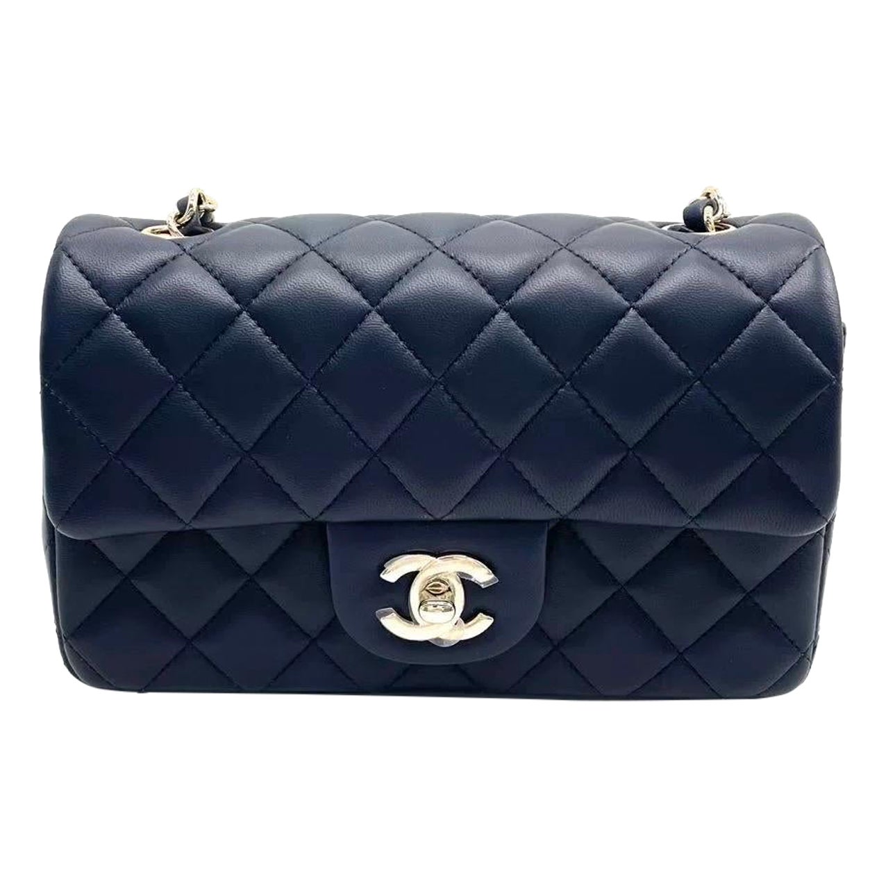 Chanel Classic Flap Mini Rectangular Navy Lambskin Leather Gold Hardware 2019
