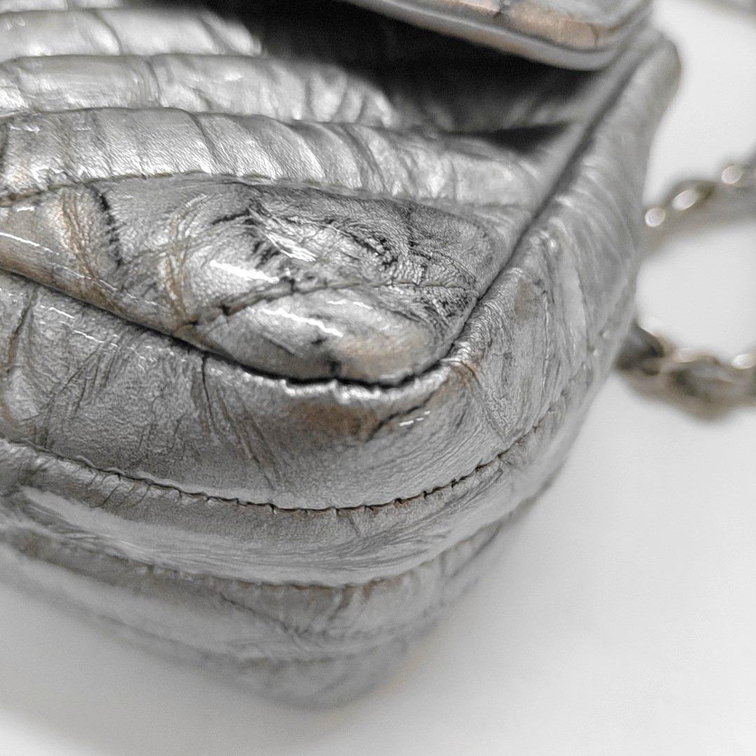 Chanel Classic Flap Mini Rectangular Patent Metallic Crumpled Calfskin Chevron For Sale 11