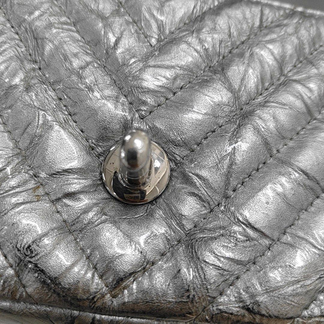Chanel Classic Flap Mini Rectangular Patent Metallic Crumpled Calfskin Chevron For Sale 4