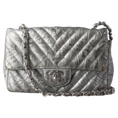 Chanel Classic Flap Mini Rectangular Patent Metallic Crumpled Calfskin Chevron