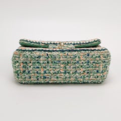 Chanel Classic Flap Mini Rectangular Tweed Green Multicolor Gold Hardware 2018