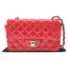 Chanel Classic Flap Mini Red Patent Leather Silver Hardware