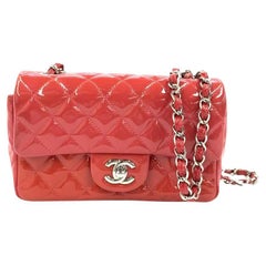Chanel Classic Flap Mini Red Patent Leather Silver Hardware