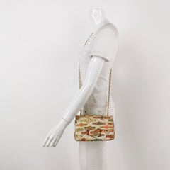 Chanel Classic Flap Mini Satin Paris Cuba Cigar Label Print Beige Multicolor