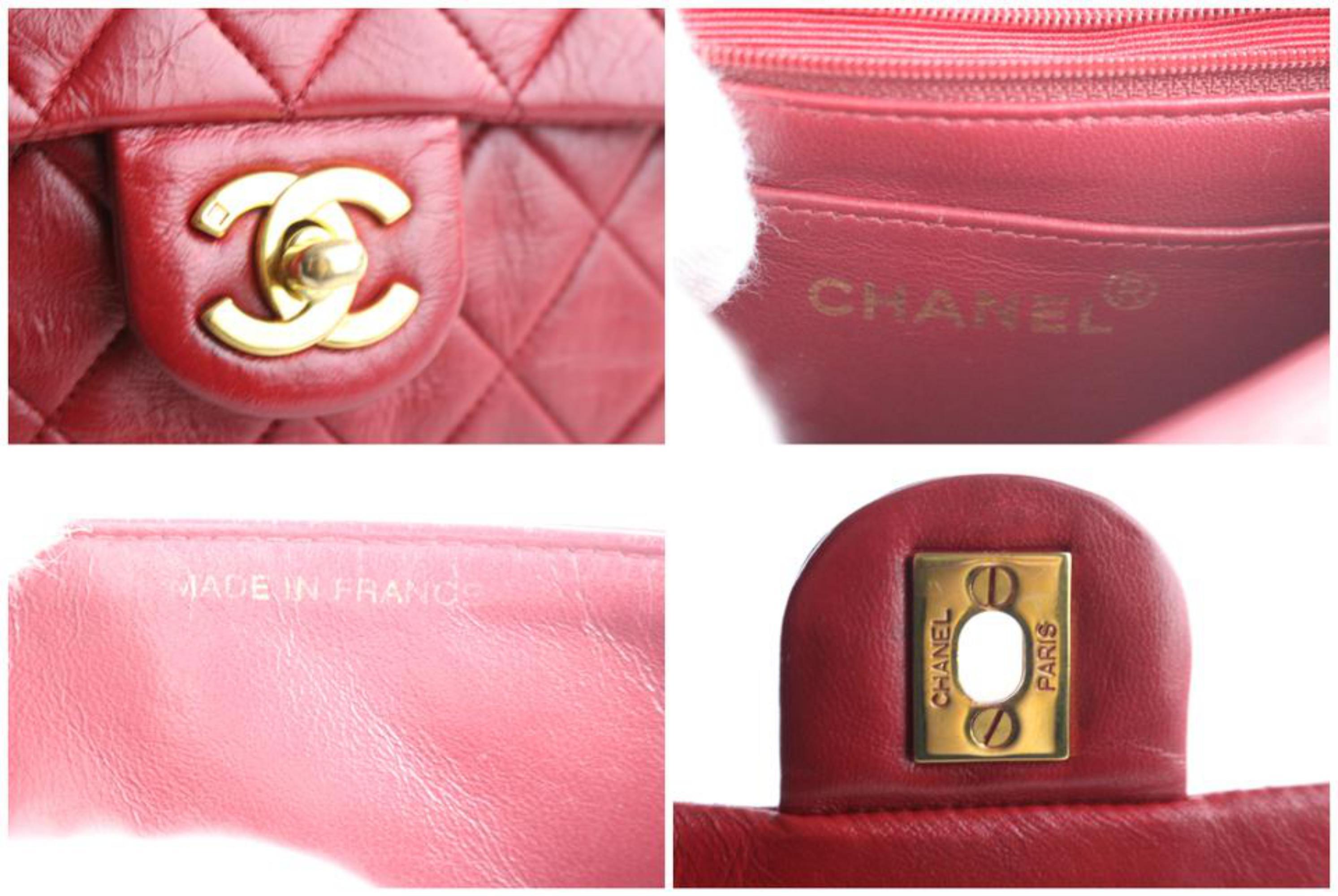 Chanel Classic Flap Mini Square 4cr0703 Red Leather Cross Body Bag In Good Condition For Sale In Forest Hills, NY