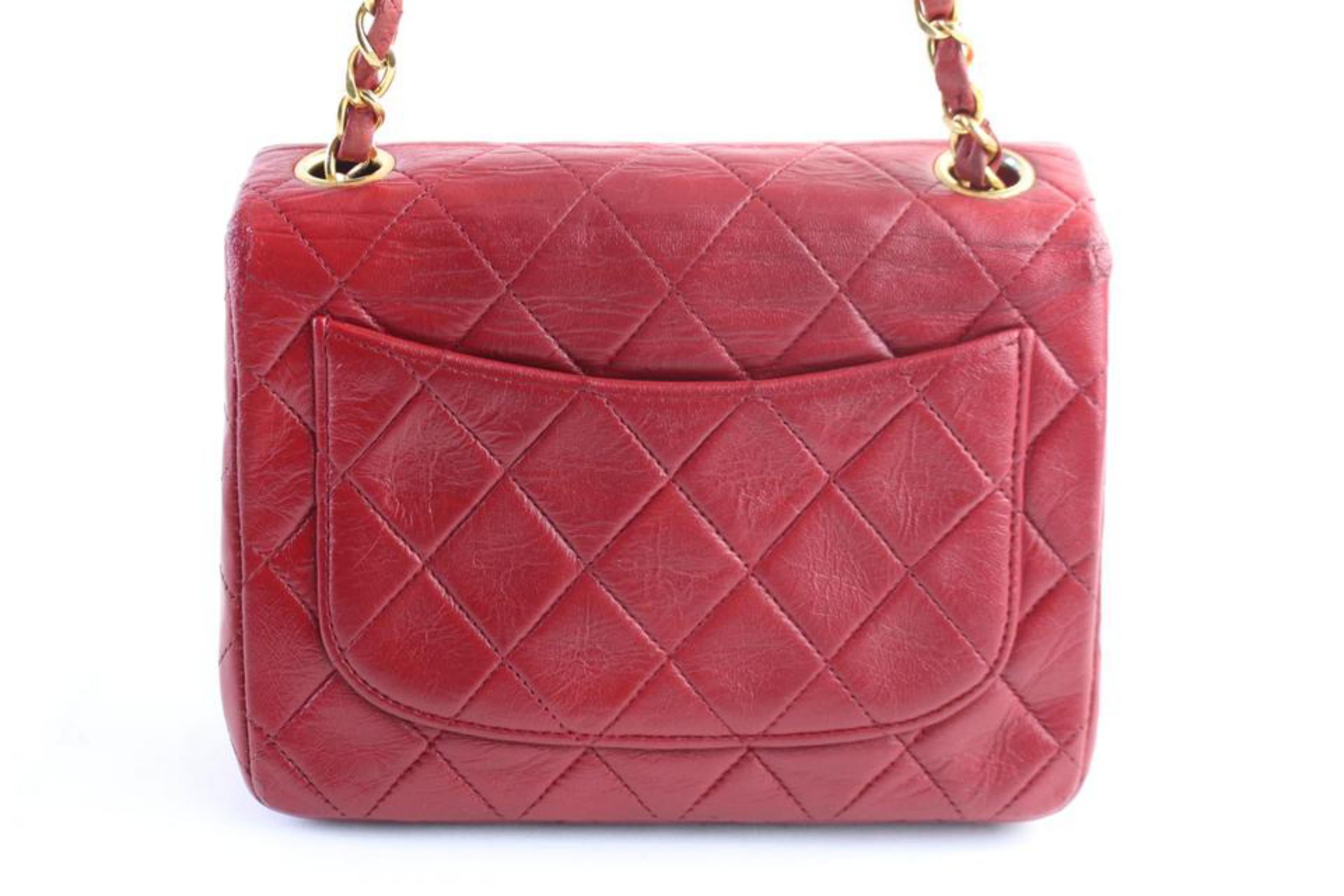 Chanel Classic Flap Mini Square 4cr0703 Red Leather Cross Body Bag For Sale 4