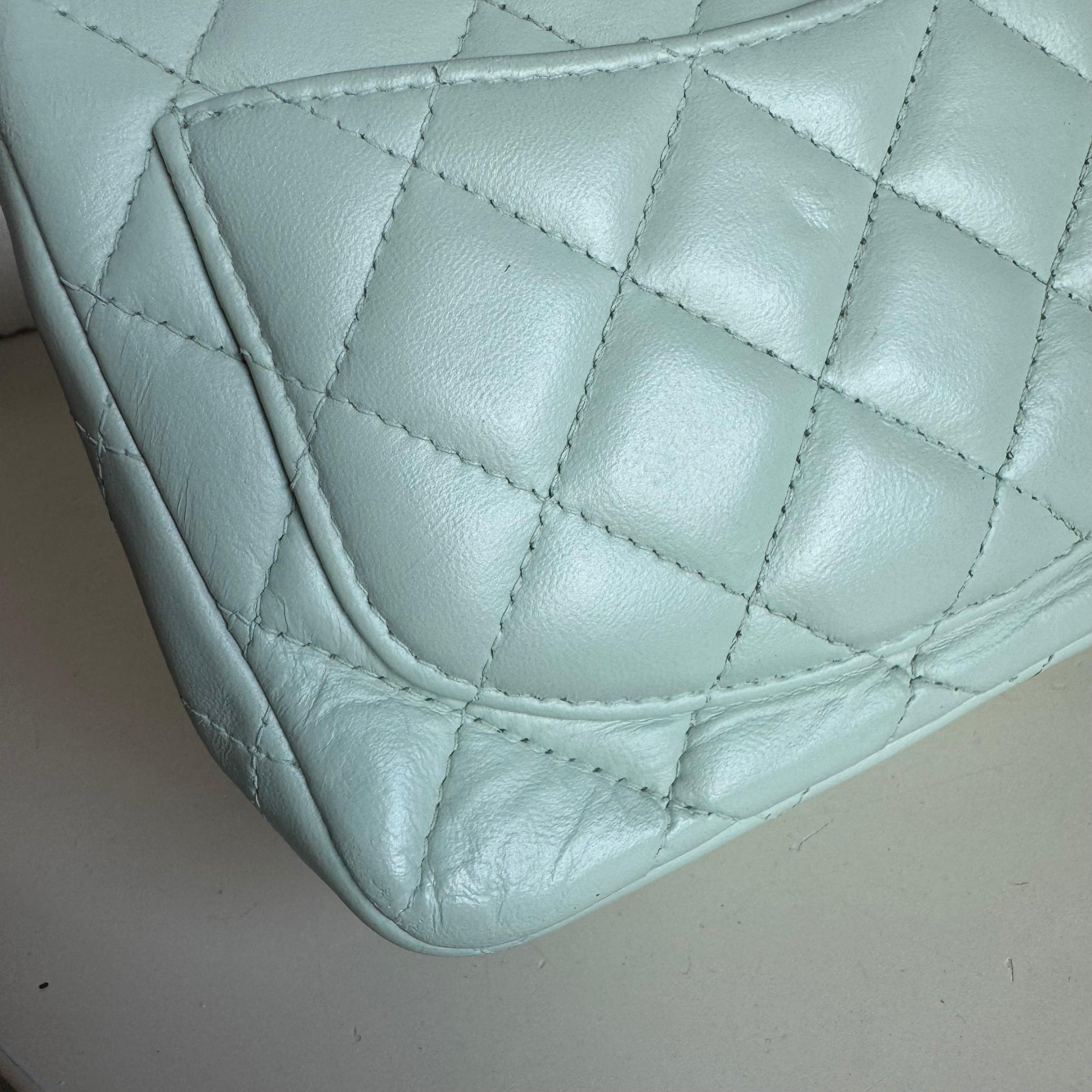 Chanel Classic Flap Mini Square Baby Mint Blue Lambskin Crossbody Bag, 2014 For Sale 6