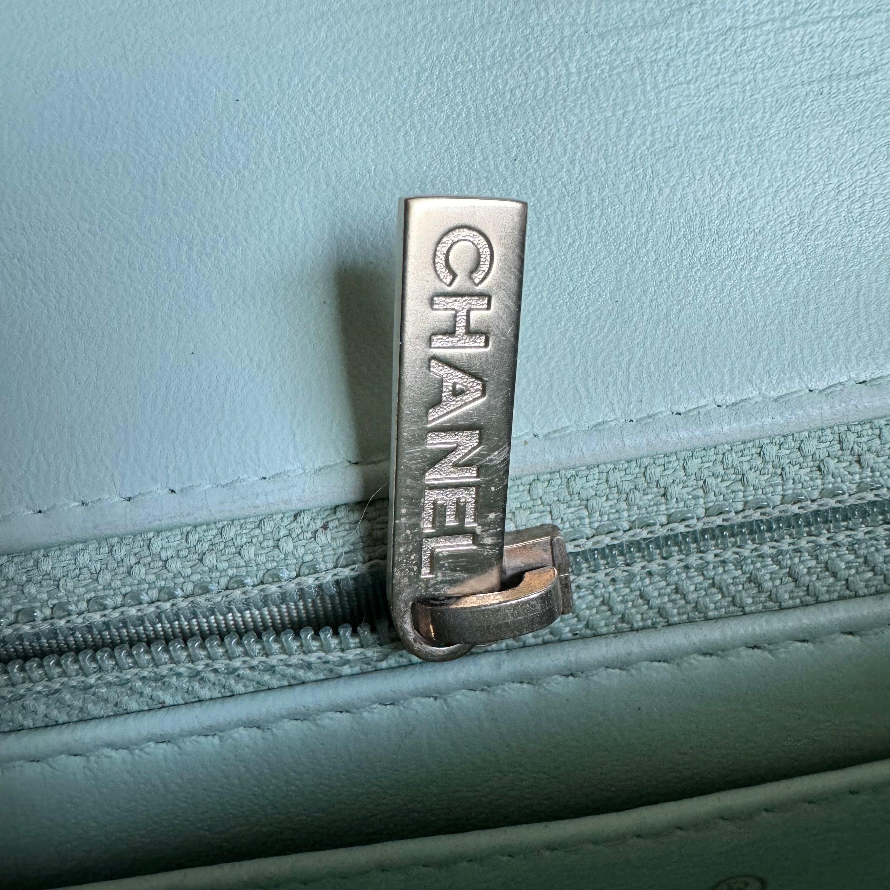 Chanel Classic Flap Mini Square Baby Mint Blue Lambskin Crossbody Bag, 2014 For Sale 13