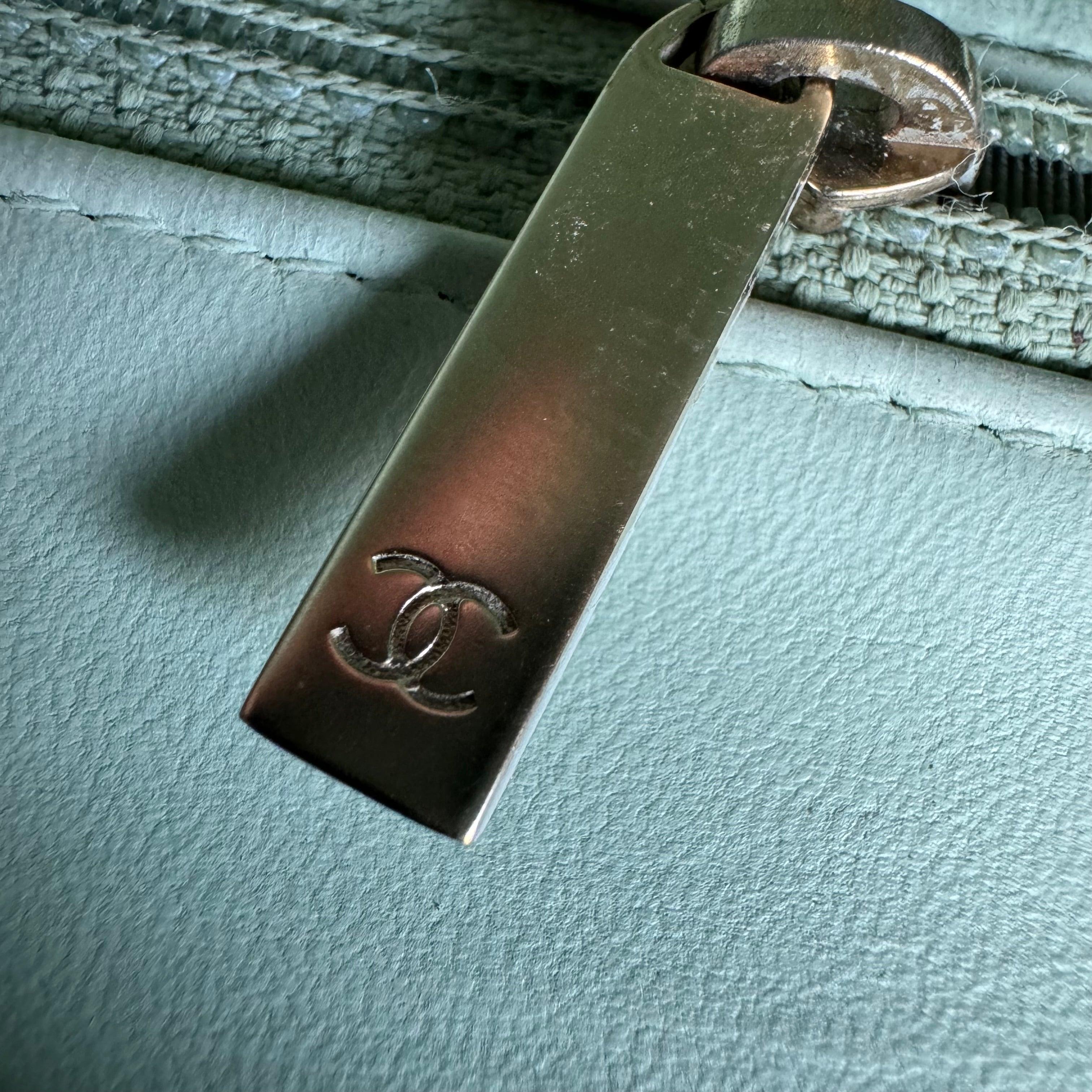 Chanel Classic Flap Mini Square Baby Mint Blue Lambskin Crossbody Bag, 2014 For Sale 14