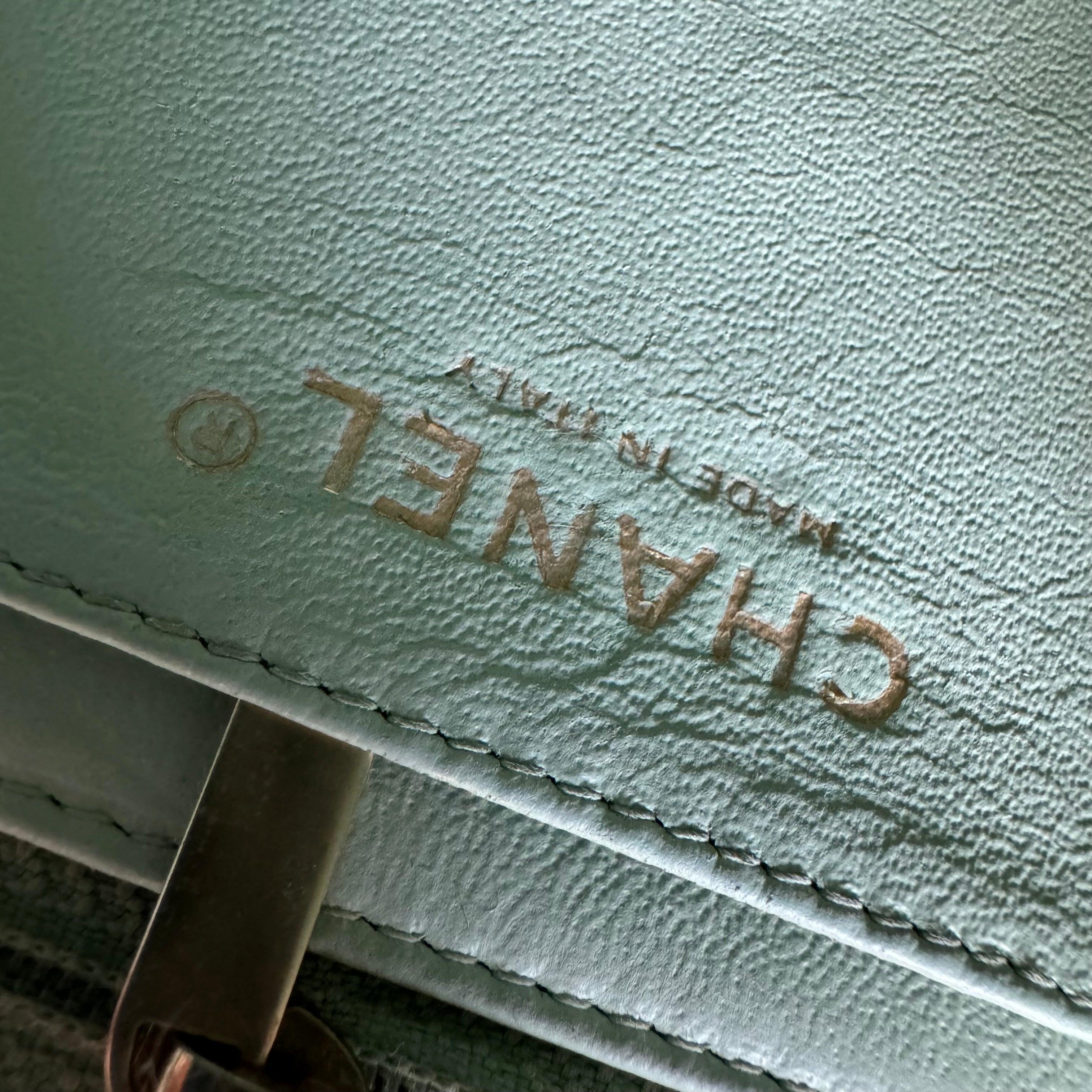 Chanel Classic Flap Mini Square Baby Mint Blue Lambskin Crossbody Bag, 2014 For Sale 15