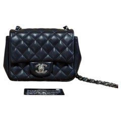 Chanel Classic Flap Mini Square Black Lambskin Silver Hardware Crossbody Bag