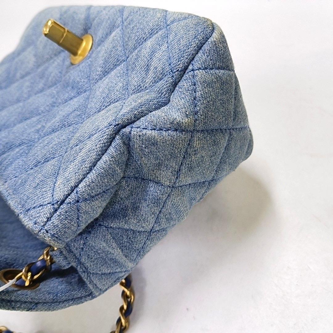 Chanel Classic Flap Mini Square Blue Denim Jeans Gold Hardware Microchip 5