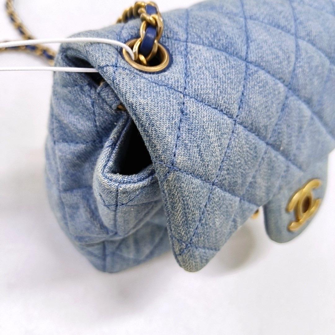Chanel Classic Flap Mini Square Blue Denim Jeans Gold Hardware Microchip 6