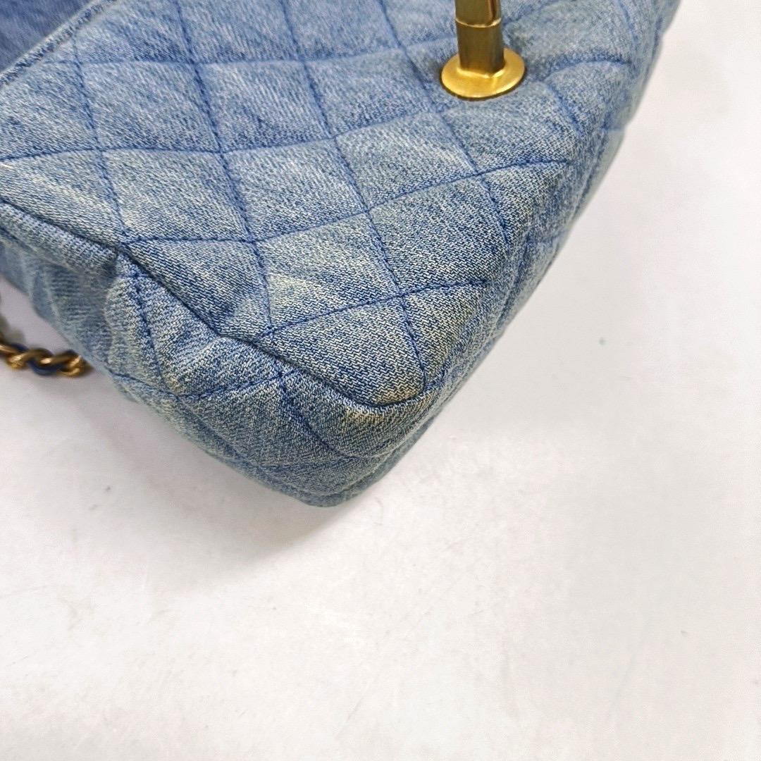 Chanel Classic Flap Mini Square Blue Denim Jeans Gold Hardware Microchip 7