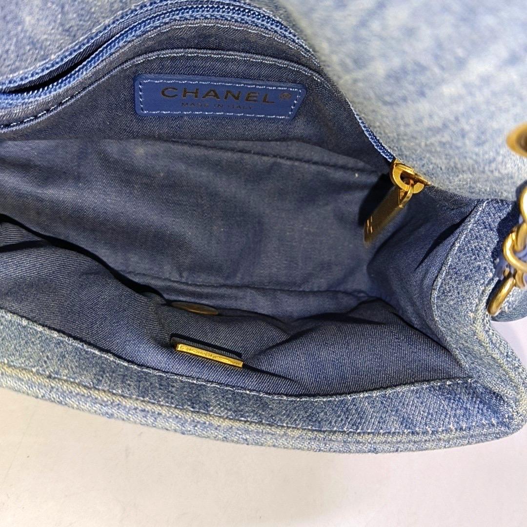 Chanel Classic Flap Mini Square Blue Denim Jeans Gold Hardware Microchip 8