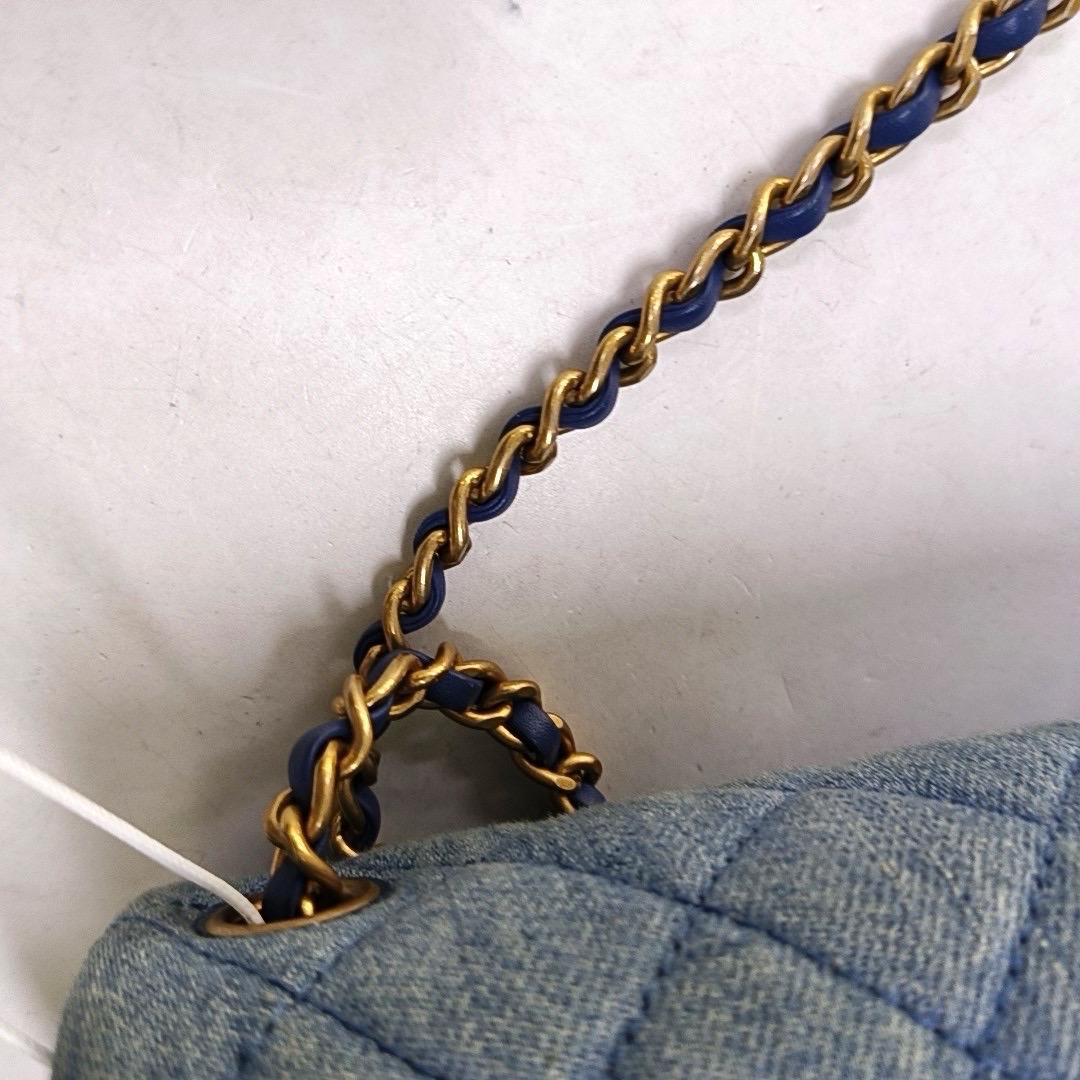 Chanel Classic Flap Mini Square Blue Denim Jeans Gold Hardware Microchip 9