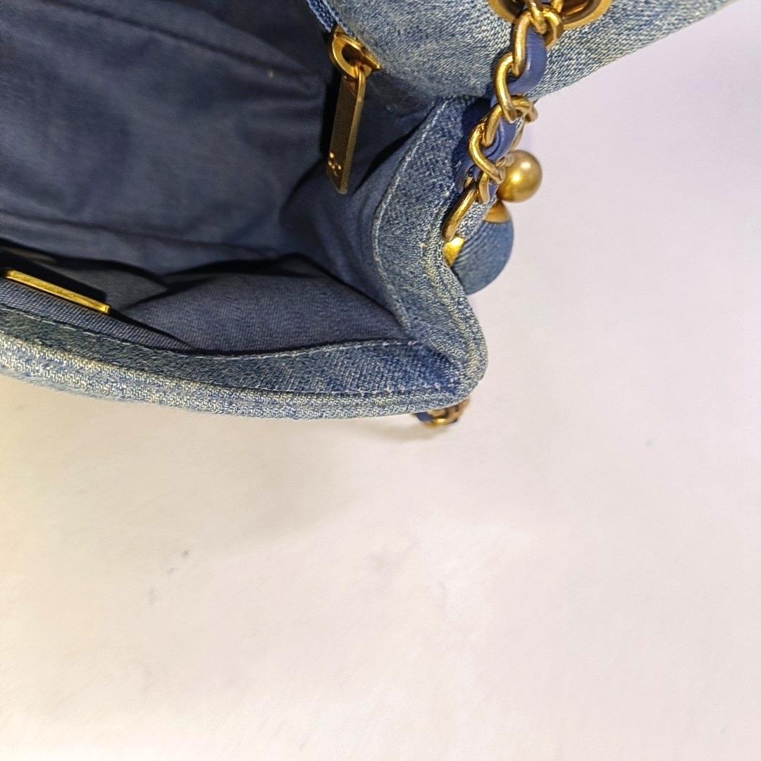 Chanel Classic Flap Mini Square Blue Denim Jeans Gold Hardware Microchip 10
